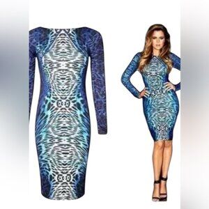 Blue Animal Print Bodycon Dress